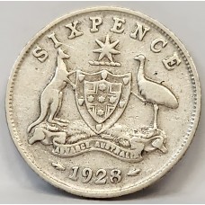 AUSTRALIA 1928 . SIXPENCE . VARIETY . BROKEN 8